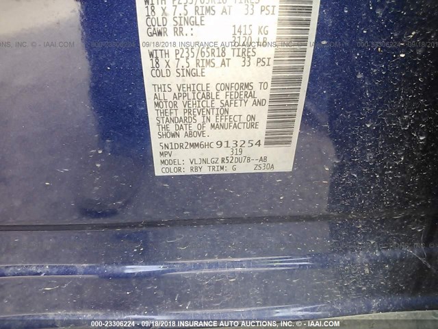 5N1DR2MM6HC913254 - 2017 NISSAN PATHFINDER S/SV/SL/PLATINUM BLUE photo 9