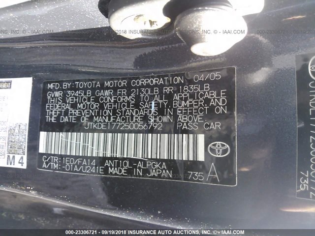 JTKDE177250056792 - 2005 TOYOTA SCION TC 灰色 照片 9