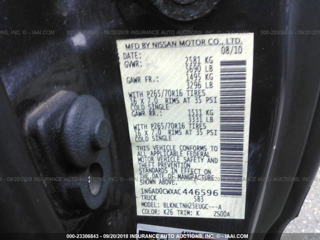 1N6AD0CWXAC446596 - 2010 NISSAN FRONTIER KING CAB SE/LE/NISMO GRAY photo 9