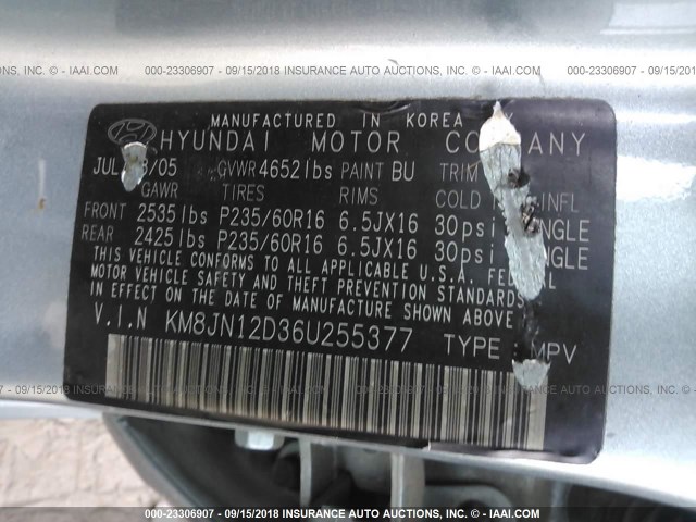 KM8JN12D36U255377 - 2006 HYUNDAI TUCSON GLS/LIMITED 绿色 照片 9