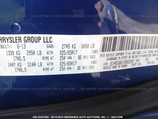 2C4RDGBG1DR822283 - 2013 DODGE GRAND CARAVAN SE BLUE photo 9