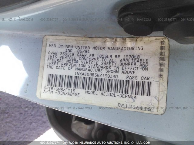 1NXAE09B5RZ199140 - 1994 TOYOTA COROLLA LE/DX 蓝色 照片 9