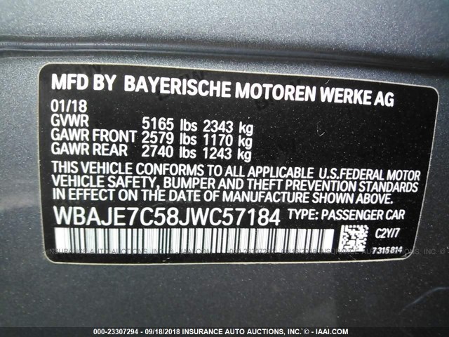 WBAJE7C58JWC57184 - 2018 BMW 540 XI GREEN photo 9