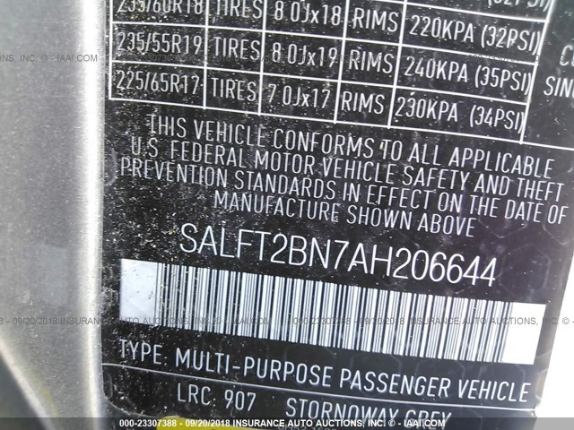 SALFT2BN7AH206644 - 2010 LAND ROVER LR2 HSE TECHNOLOGY GREEN photo 9