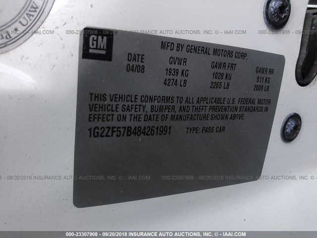 1G2ZF57B484261991 - 2008 PONTIAC G6 VALUE LEADER/BASE WHITE photo 9