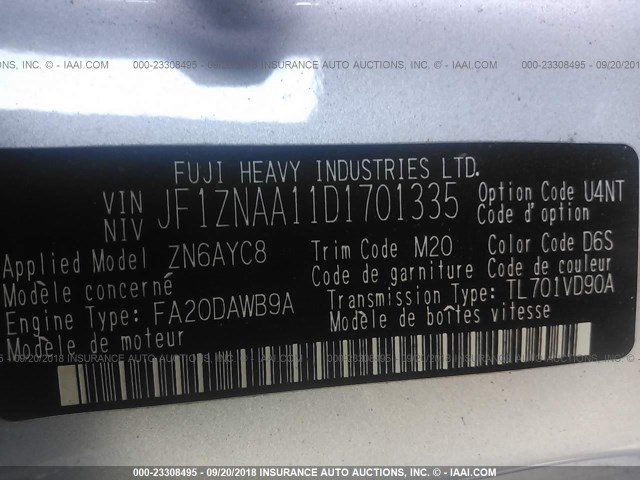 JF1ZNAA11D1701335 - 2013 TOYOTA SCION FR-S SILVER photo 9