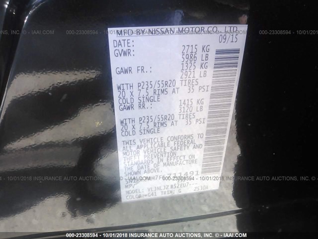 5N1AR2MM7FC711491 - 2015 NISSAN PATHFINDER S/SV/SL/PLATINUM BLACK photo 9