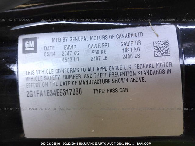 2G1FA1E34E9317060 - 2014 CHEVROLET CAMARO LS BLACK photo 9