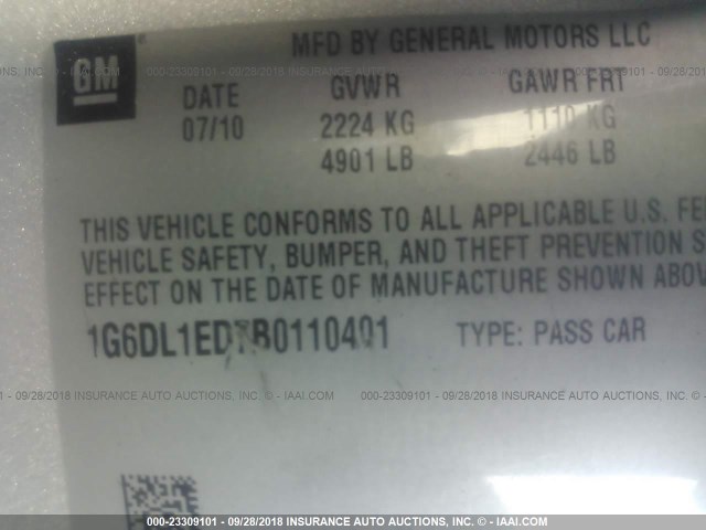 1G6DL1ED7B0110401 - 2011 CADILLAC CTS PERFORMANCE COLLECTION Серебристый фото 9