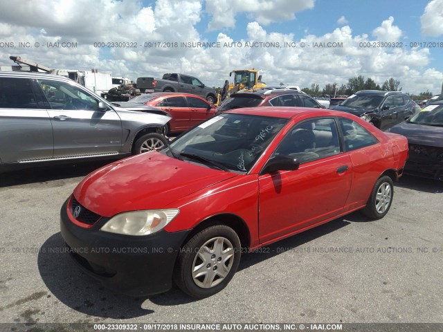 1HGEM22155L069690 - 2005 HONDA CIVIC DX VP RED photo 2
