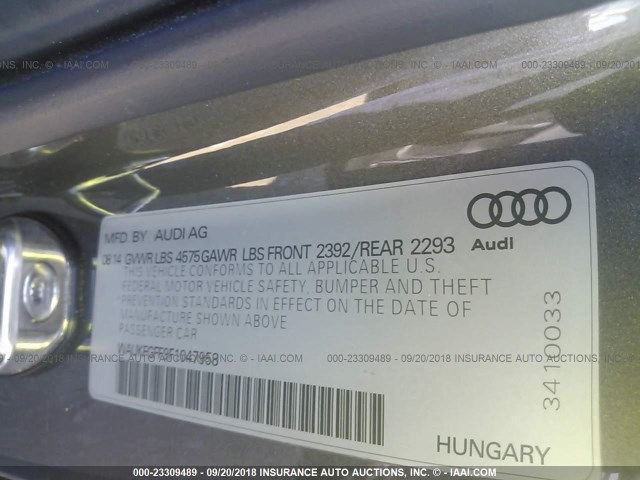 WAUKFGFF9F1047958 - 2015 AUDI A3 PRESTIGE S-LINE GRAY photo 9