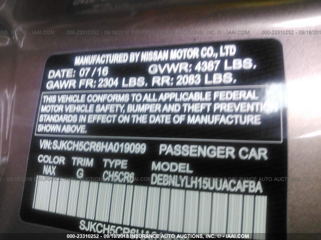 SJKCH5CR6HA019099 - 2017 INFINITI QX30 LUXURY/PREMIUM/SPORT BROWN photo 9