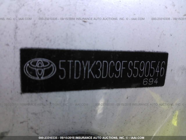 5TDYK3DC9FS590546 - 2015 TOYOTA SIENNA XLE/LIMITED WHITE photo 9