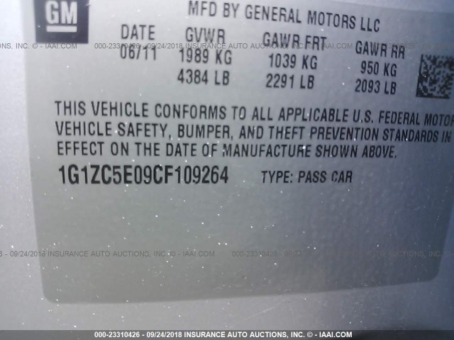 1G1ZC5E09CF109264 - 2012 CHEVROLET MALIBU 1LT SILVER photo 9