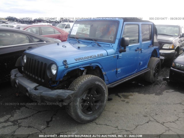 1C4HJWDG6GL139276 - 2016 JEEP WRANGLER UNLIMITE SPORT BLUE photo 2