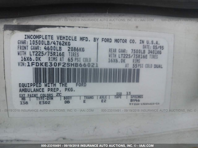 1FDKE30F2SHB66021 - 1995 FORD E350 WHITE photo 9