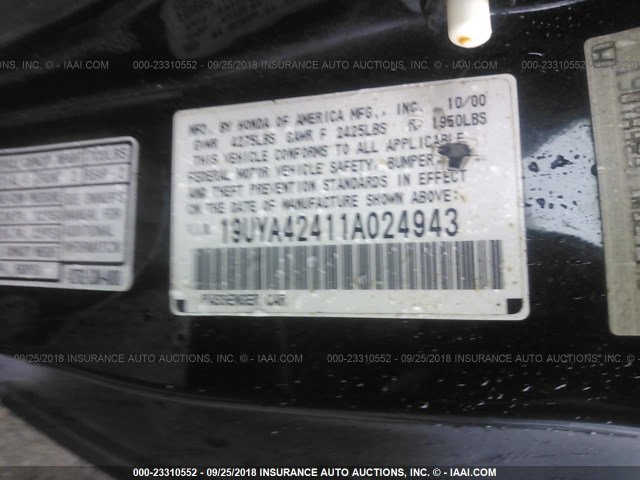 19UYA42411A024943 - 2001 ACURA 3.2CL GRAY photo 9