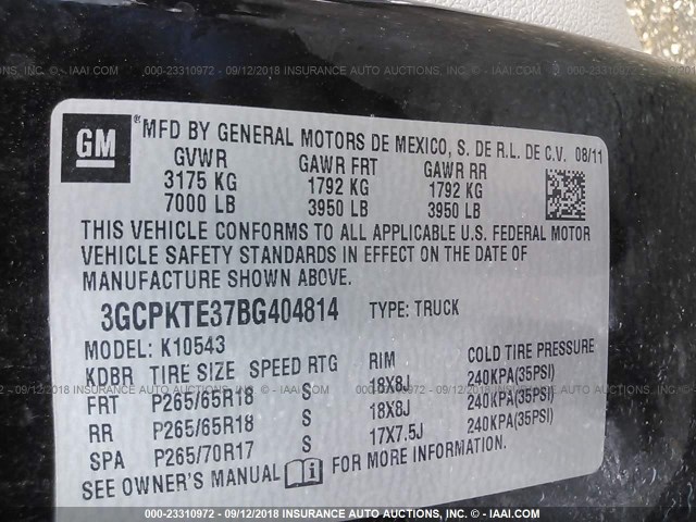 3GCPKTE37BG404814 - 2011 CHEVROLET SILVERADO K1500 LTZ BLACK photo 9