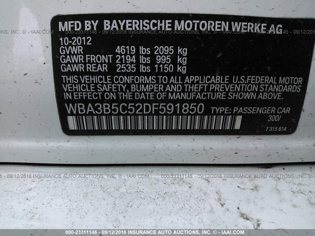 WBA3B5C52DF591850 - 2013 BMW 328 XI SULEV WHITE photo 9