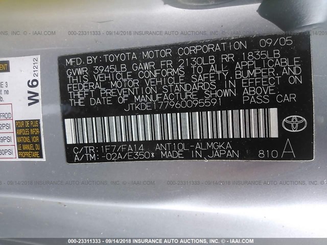 JTKDE177960095591 - 2006 TOYOTA SCION TC 灰色 照片 9