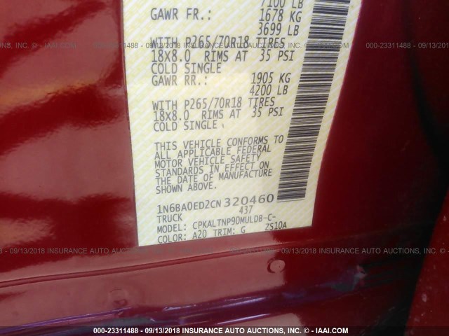 1N6BA0ED2CN320460 - 2012 NISSAN TITAN S/SV/SL/PRO-4X RED photo 9