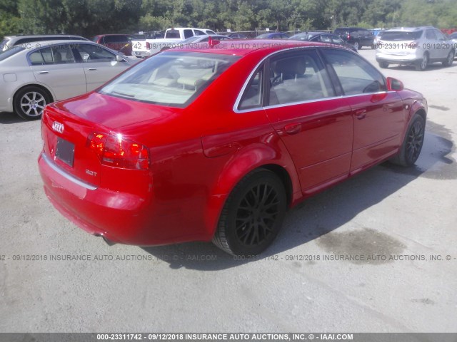 WAUAF78E08A138930 - 2008 AUDI A4 2.0T RED photo 4