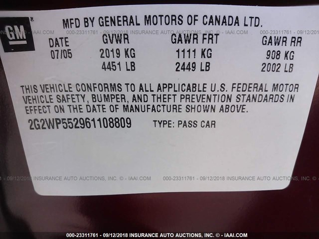 2G2WP552961108809 - 2006 PONTIAC GRAND PRIX MAROON photo 9