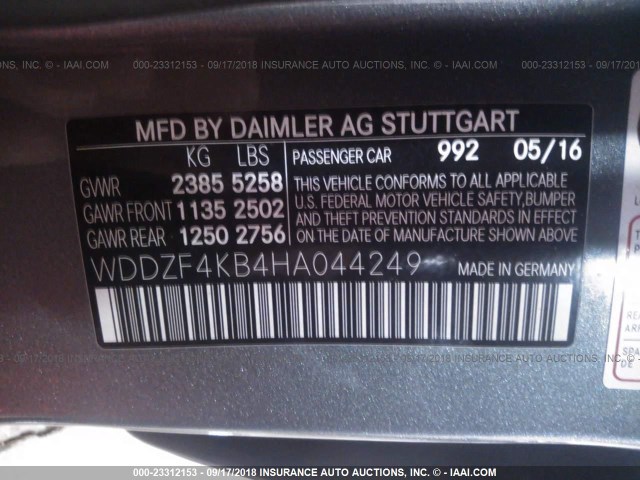 WDDZF4KB4HA044249 - 2017 MERCEDES-BENZ E 300 4MATIC GRAY photo 9