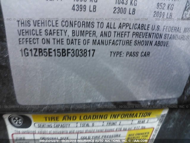 1G1ZB5E15BF303817 - 2011 CHEVROLET MALIBU LS Boz foto 9