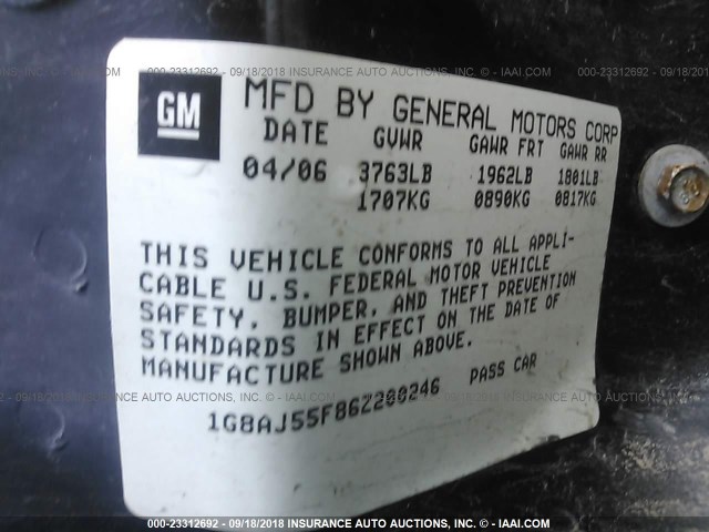 1G8AJ55F86Z200246 - 2006 SATURN ION LEVEL 2 银色 照片 9