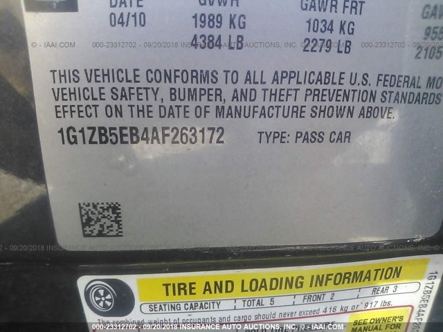 1G1ZB5EB4AF263172 - 2010 CHEVROLET MALIBU LS Boz foto 9