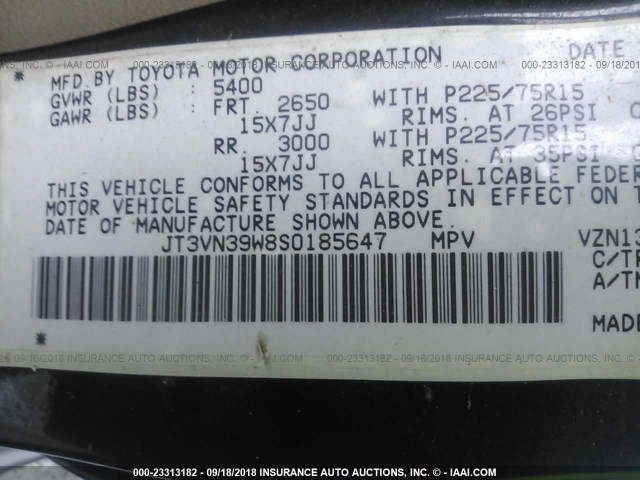 JT3VN39W8S0185647 - 1995 TOYOTA 4RUNNER VN39 SR5 BLACK photo 9