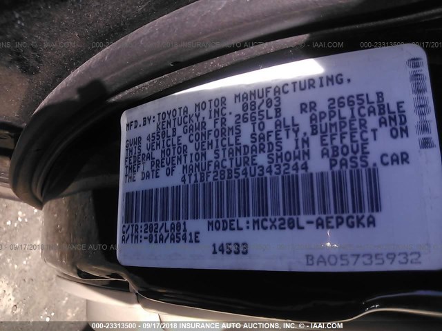 4T1BF28B54U343244 - 2004 TOYOTA AVALON XL/XLS BLACK photo 9