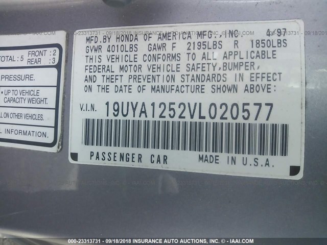19UYA1252VL020577 - 1997 ACURA 2.2CL Күміс фото 9