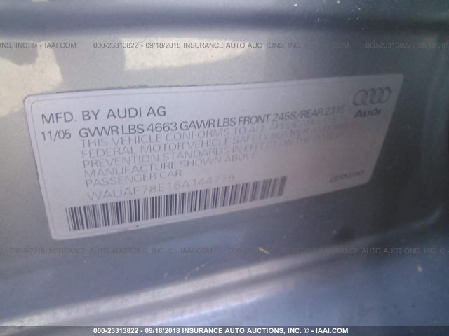 WAUAF78E16A144779 - 2006 AUDI A4 2/TURBO GRAY photo 9