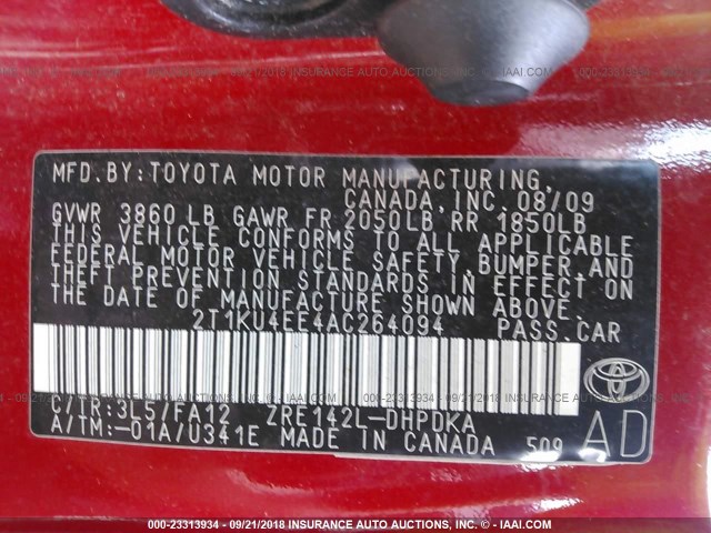 2T1KU4EE4AC264094 - 2010 TOYOTA COROLLA MATRIX  RED photo 9