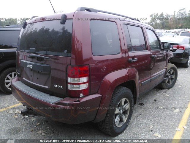 1J8GN28K88W244921 - 2008 JEEP LIBERTY SPORT BURGUNDY photo 4