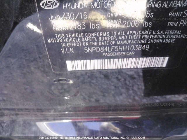 5NPD84LF5HH103849 - 2017 HYUNDAI ELANTRA SE/VALUE/LIMITED BLACK photo 9