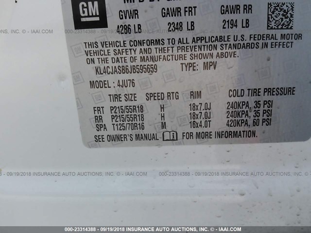 KL4CJASB6JB595659 - 2018 BUICK ENCORE PREFERRED Ақ фото 9