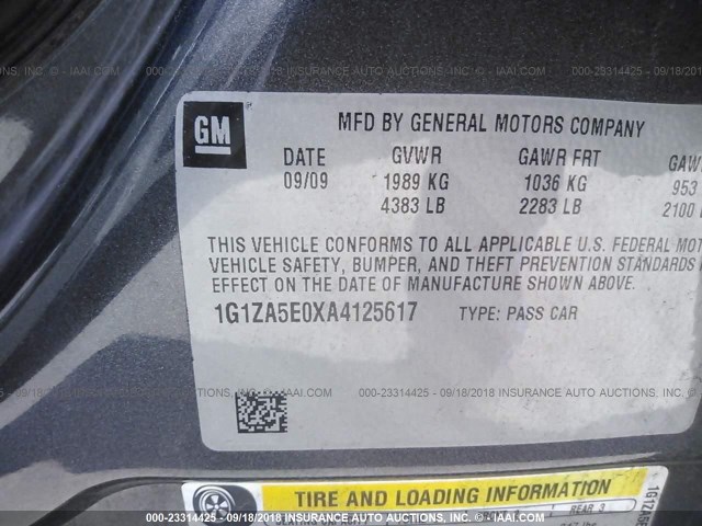 1G1ZA5E0XA4125617 - 2010 CHEVROLET MALIBU LS 灰色 照片 9