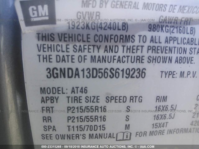 3GNDA13D56S619236 - 2006 CHEVROLET HHR LS Gris foto 9