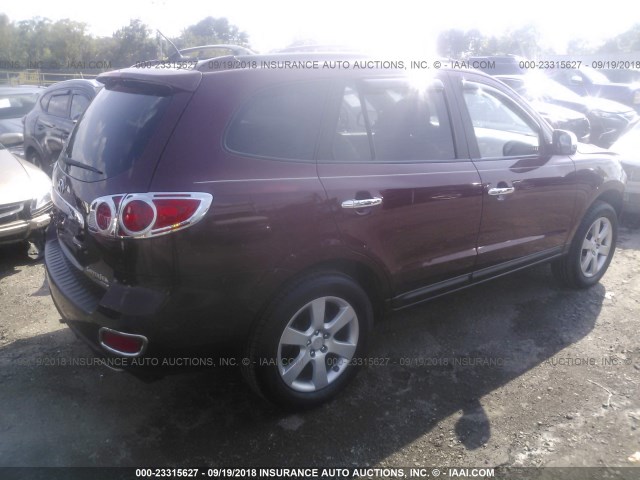 5NMSH73E69H235114 - 2009 HYUNDAI SANTA FE SE/LIMITED MAROON photo 4