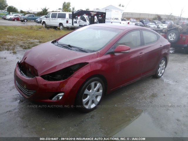 KMHDH4AE0CU329799 - 2012 HYUNDAI ELANTRA GLS/LIMITED RED photo 2