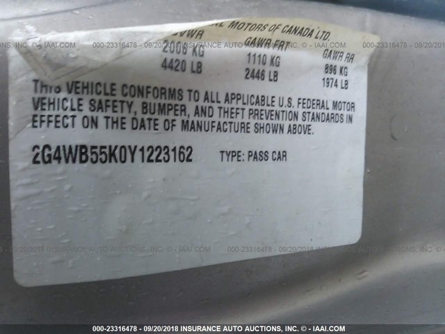 2G4WB55K0Y1223162 - 2000 BUICK REGAL LS TAN photo 9