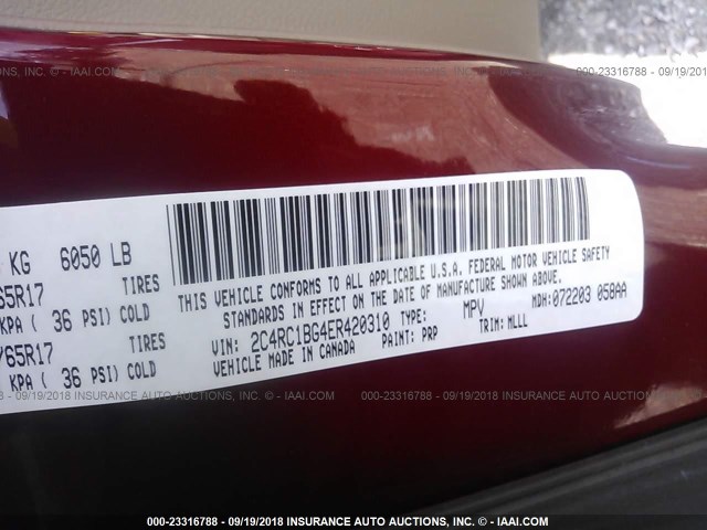 2C4RC1BG4ER420310 - 2014 CHRYSLER TOWN & COUNTRY TOURING წითელი ფოტო 9