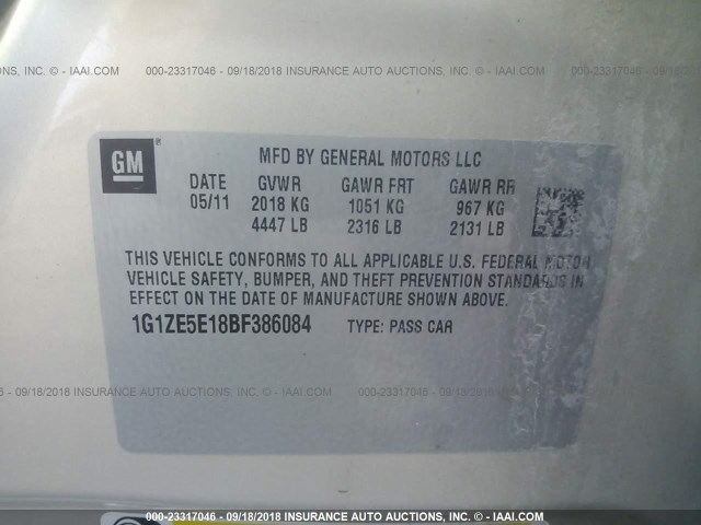 1G1ZE5E18BF386084 - 2011 CHEVROLET MALIBU LTZ 棕色 照片 9