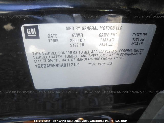 1G6DM5EV8A0117191 - 2010 CADILLAC CTS PERFORMANCE COLLECTION BLACK photo 9