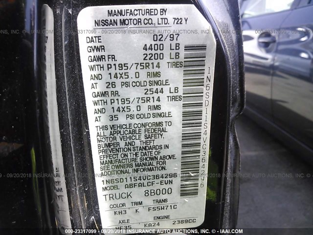 1N6SD11S4VC364296 - 1997 NISSAN TRUCK XE BLACK photo 9