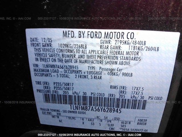 1LNFM87A56Y628945 - 2006 LINCOLN LS 勃艮第红 照片 9