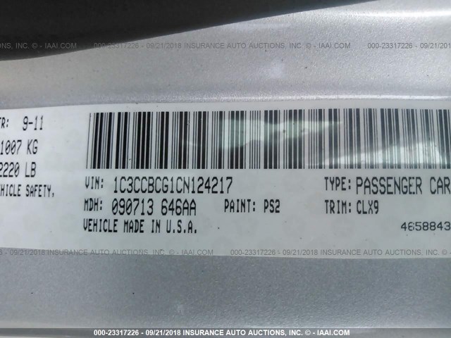 1C3CCBCG1CN124217 - 2012 CHRYSLER 200 LIMITED SILVER photo 9